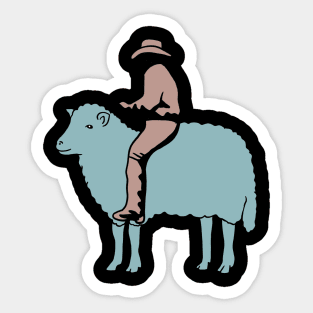 Cowboy Riding a Sheep Sticker